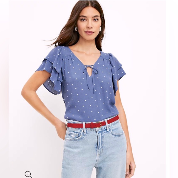 LOFT
Heart Tie Neck Flutter Sleeve Top - Picture 1 of 10